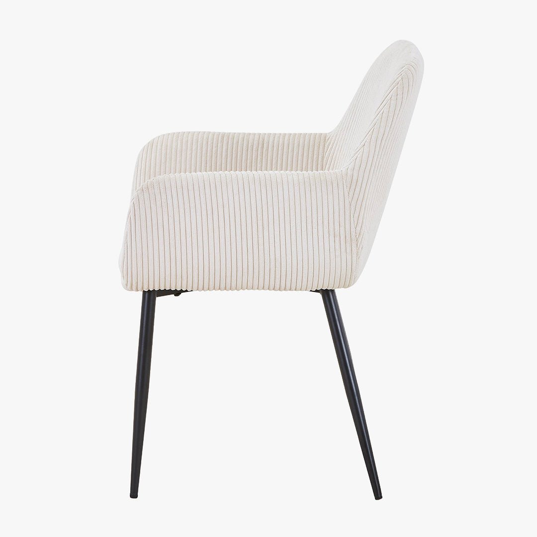 JESSIE Lot de 2 chaises en velours côtelé beige pieds en métal noir - Chaise de repas - Mobilier Deco
