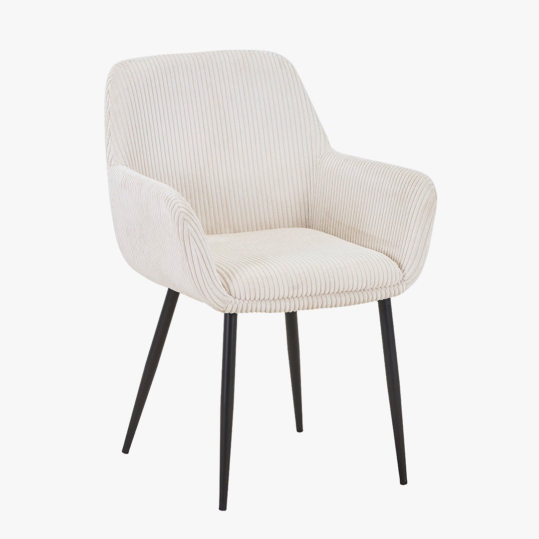 JESSIE Lot de 2 chaises en velours côtelé beige pieds en métal noir - Chaise de repas - Mobilier Deco