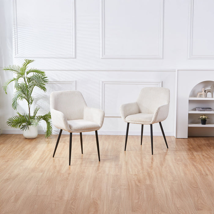 JESSIE Lot de 2 chaises en velours côtelé beige pieds en métal noir