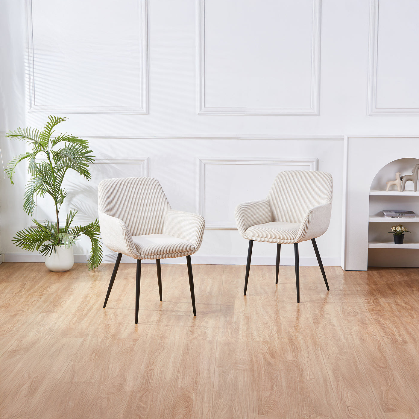 JESSIE Lot de 2 chaises en velours côtelé beige pieds en métal noir