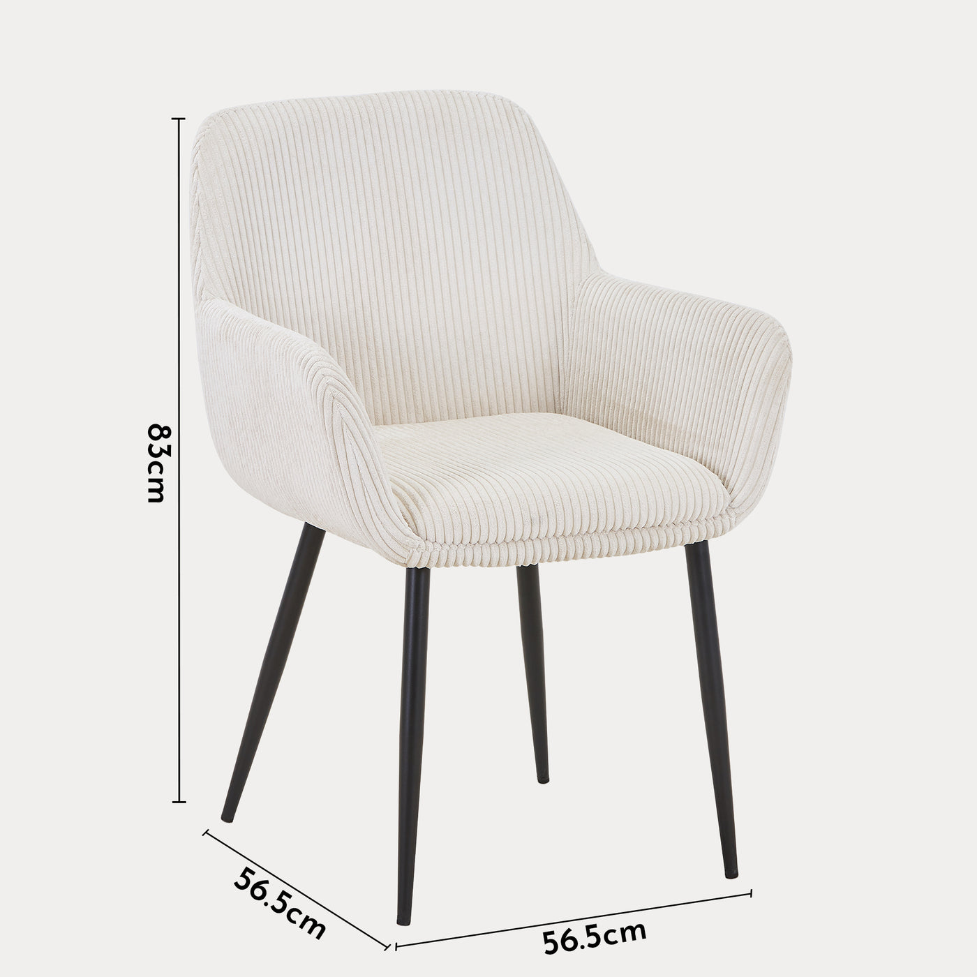 JESSIE Lot de 2 chaises en velours côtelé beige pieds en métal noir