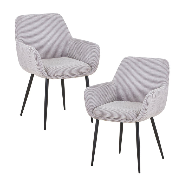 JESSIE Lot de 2 chaises en velours côtelé gris clair pieds en métal noir