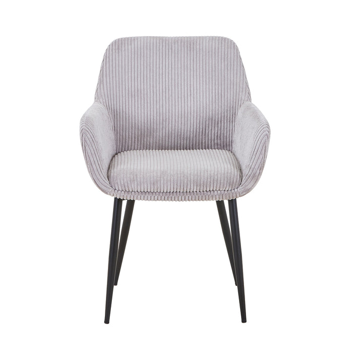 JESSIE Lot de 2 chaises en velours côtelé gris clair pieds en métal noir
