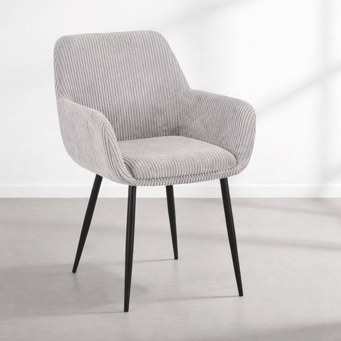 JESSIE Lot de 2 chaises en velours côtelé gris clair pieds en métal noir