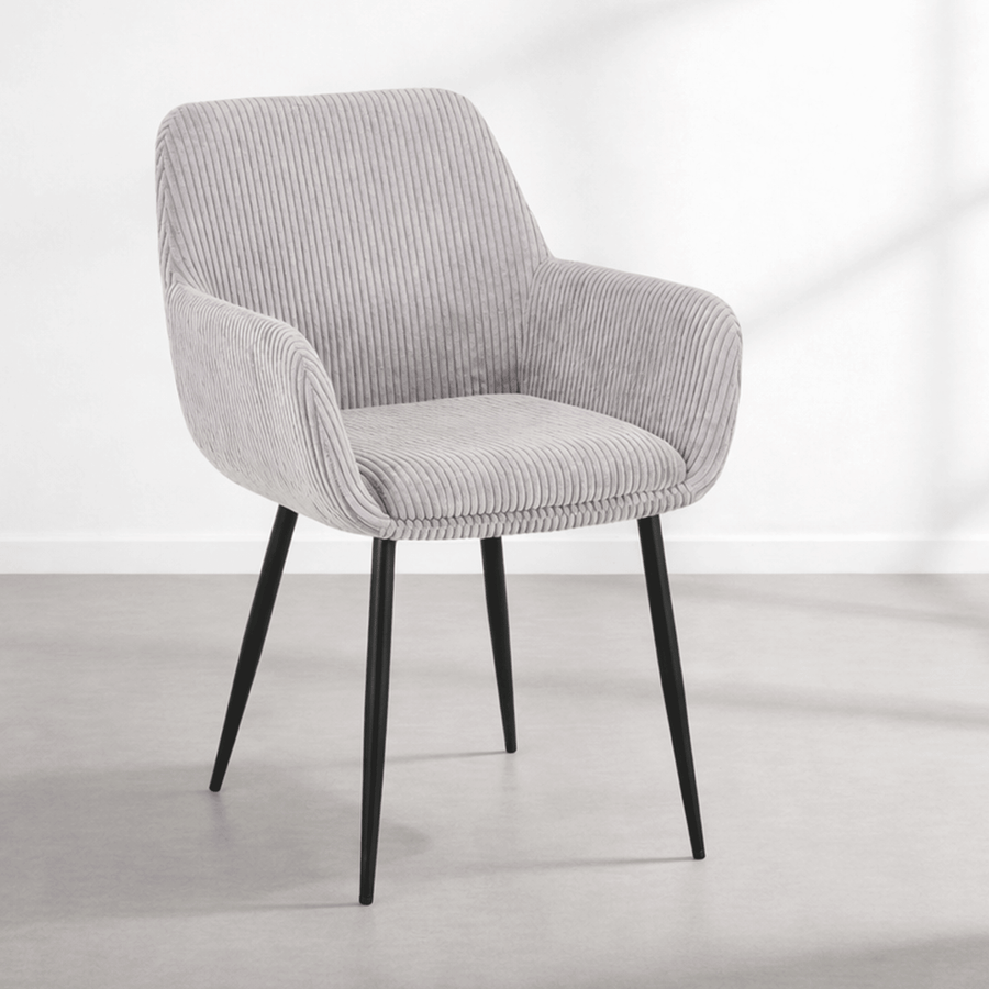 JESSIE Lot de 2 chaises en velours côtelé gris clair pieds en métal noir — aperçu vidéo