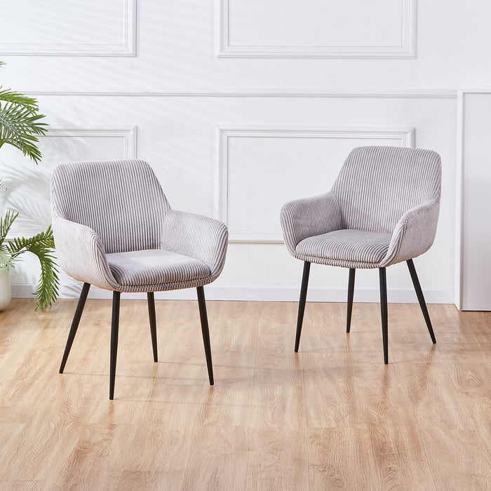 JESSIE Lot de 2 chaises en velours côtelé gris clair pieds en métal noir