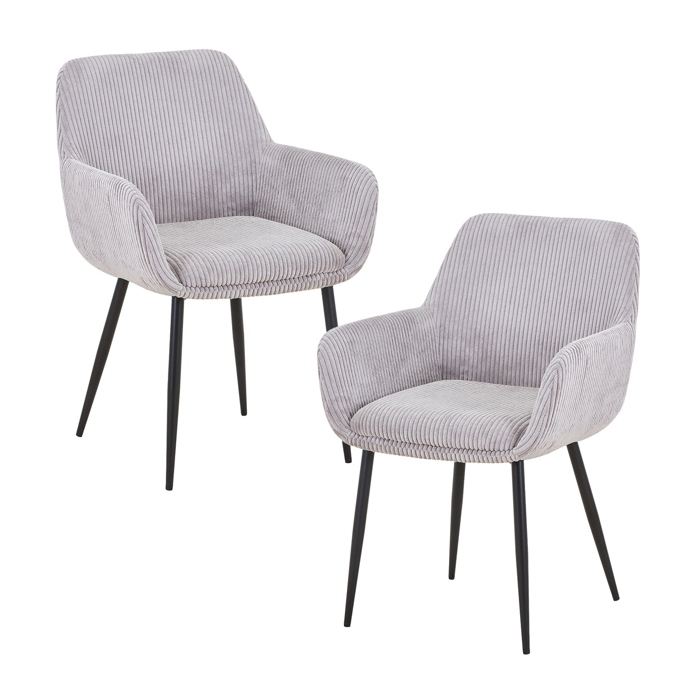 JESSIE Lot de 2 chaises en velours côtelé gris clair pieds en métal noir