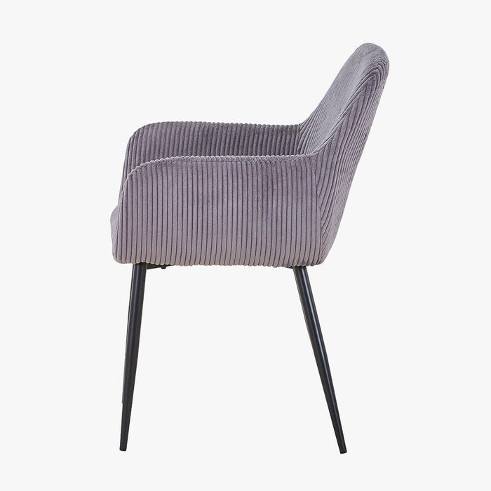 JESSIE Lot de 2 chaises en velours côtelé gris foncé pieds en métal noir