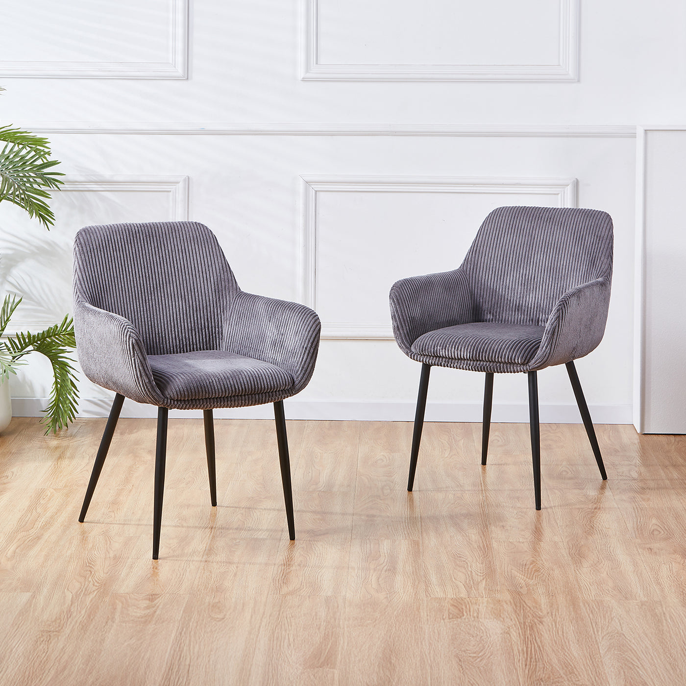 JESSIE Lot de 2 chaises en velours côtelé gris foncé pieds en métal noir
