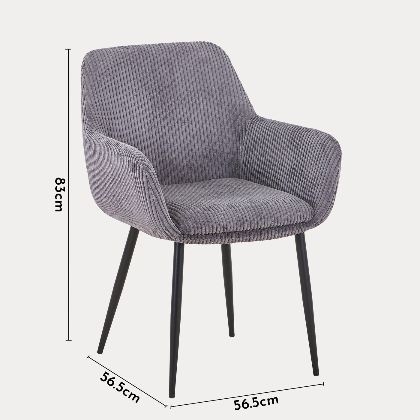 JESSIE Lot de 2 chaises en velours côtelé gris foncé pieds en métal noir