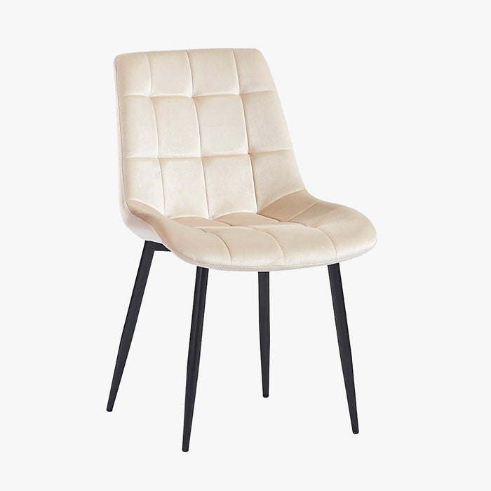 JEYA Lot de 2 chaises en velours beige pieds en métal noir