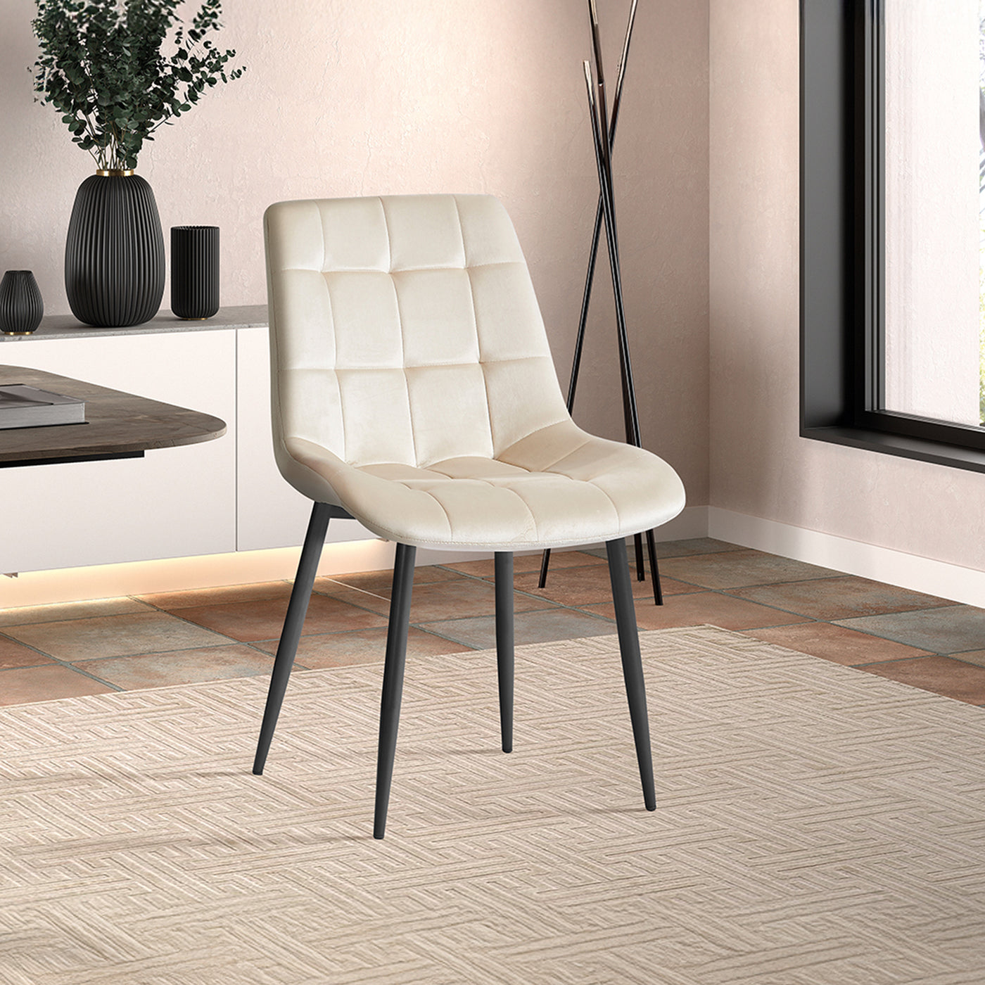 JEYA Lot de 2 chaises en velours beige pieds en métal noir