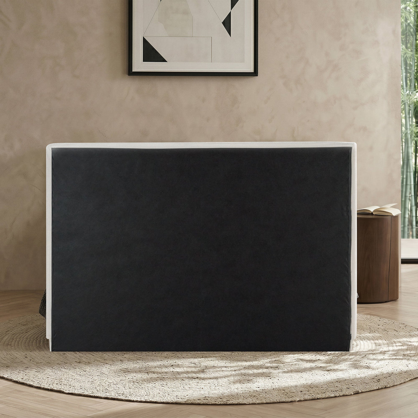 JODIE Lit double en tissu beige et bois foncé 160x200 cm - Lits - Mobilier Deco