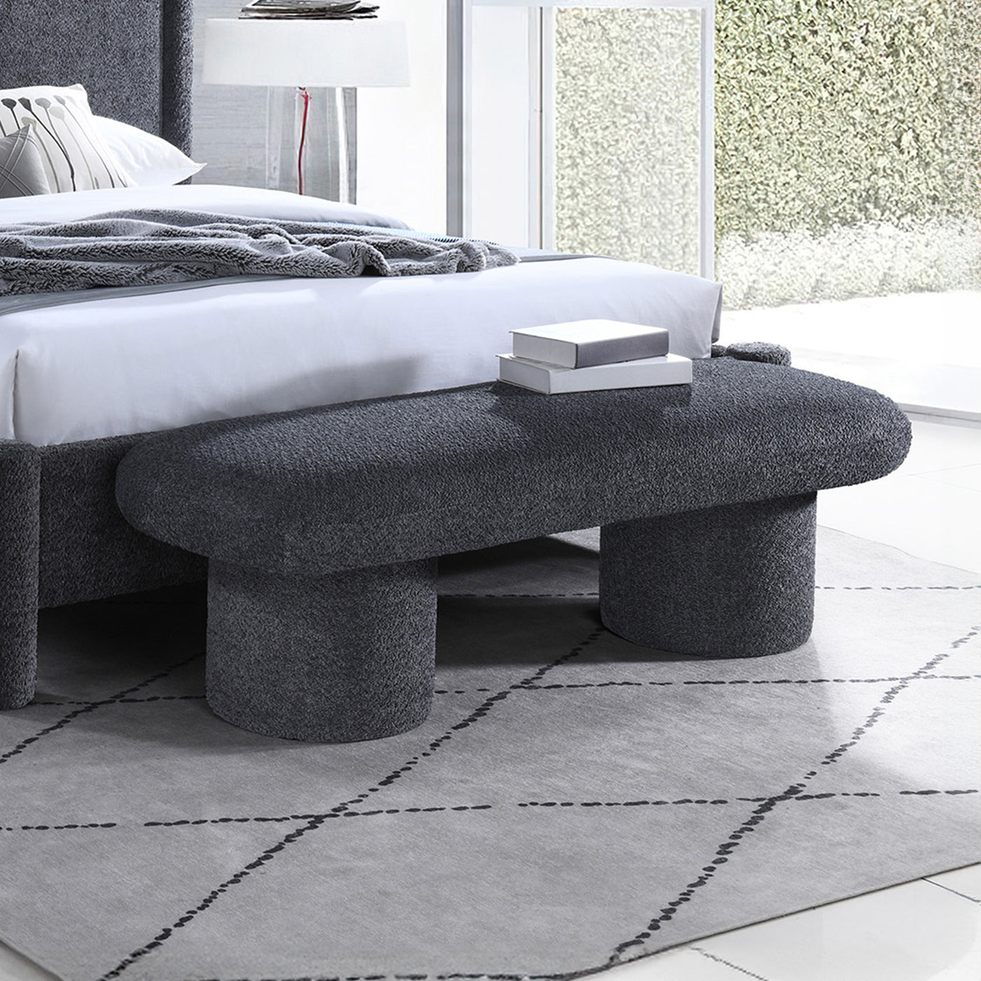 JONA Banquette design effet peau de mouton anthracite