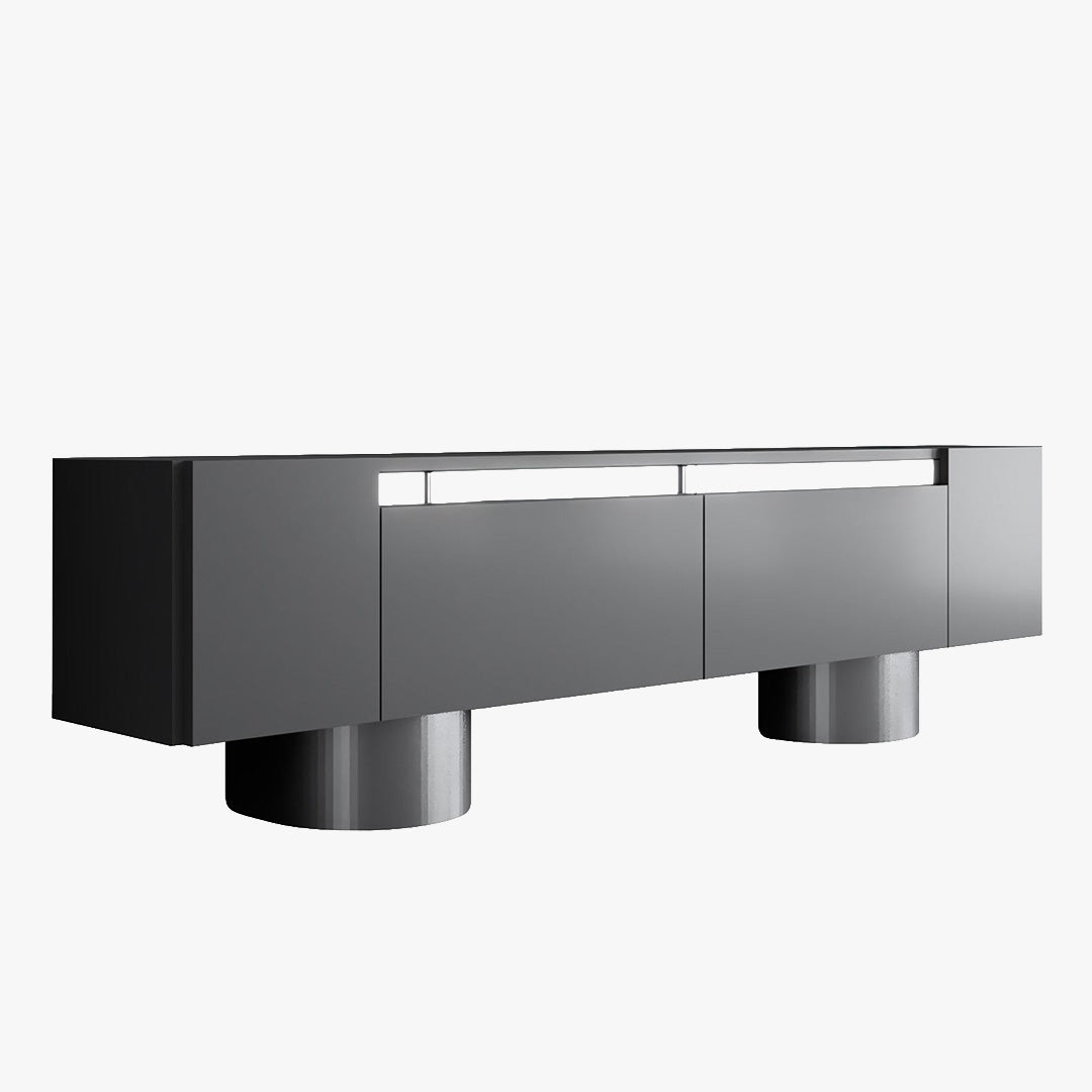 JONAS Meuble TV 2 portes abattantes noir et argenté - Meuble TV - Mobilier Deco
