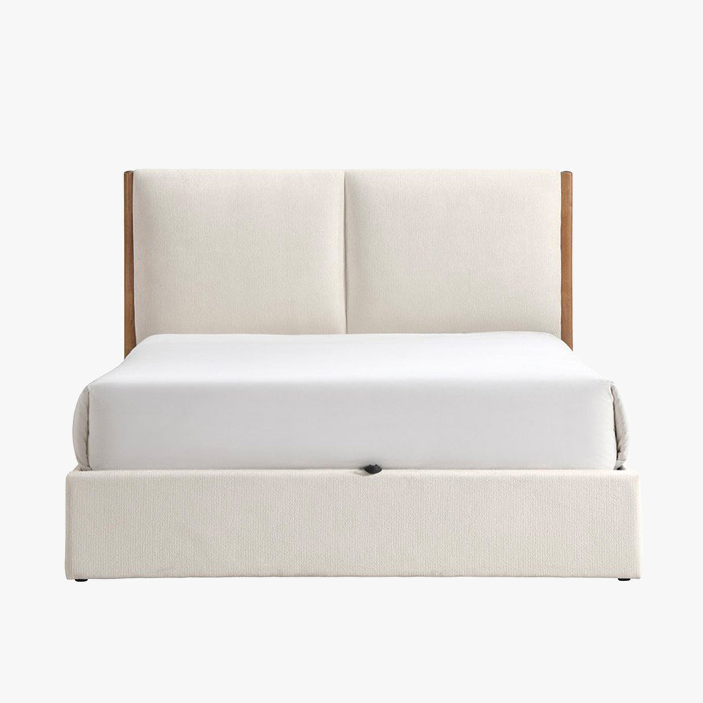 JUNA Lit double en tissu beige et bois avec coffre 160x200 cm - Lits - Mobilier Deco