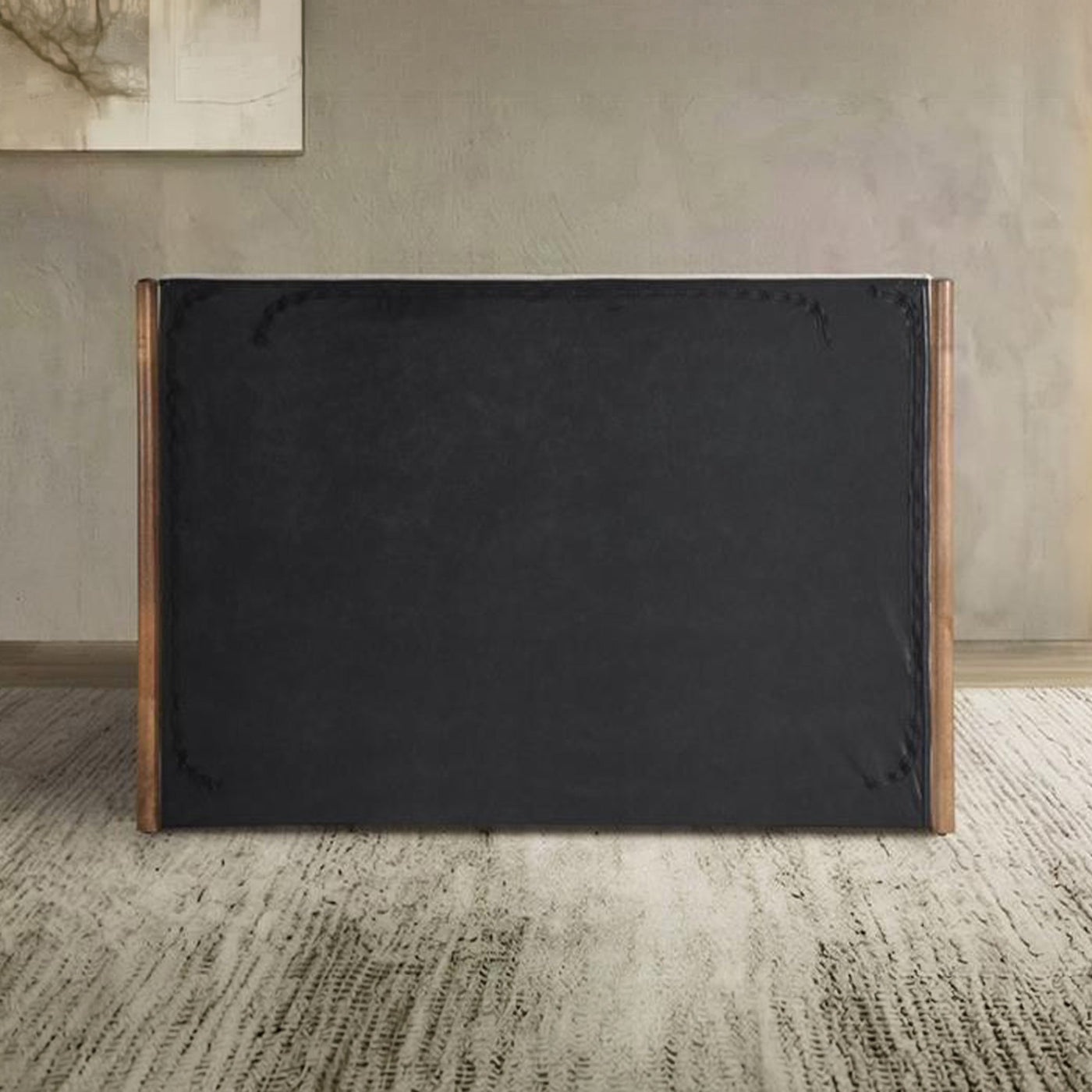 JUNA Lit double en tissu beige et bois avec coffre 160x200 cm - Lits - Mobilier Deco