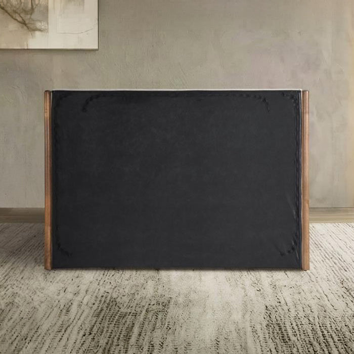 JUNA Lit double en tissu beige et bois avec coffre 160x200 cm