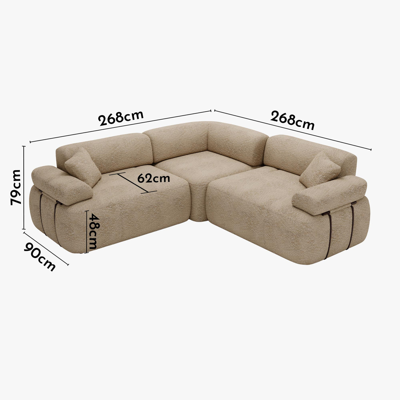 KAELA Canapé d'angle réversible avec dossier amovible en tissu beige foncé - Canapés d'angle - Mobilier Deco