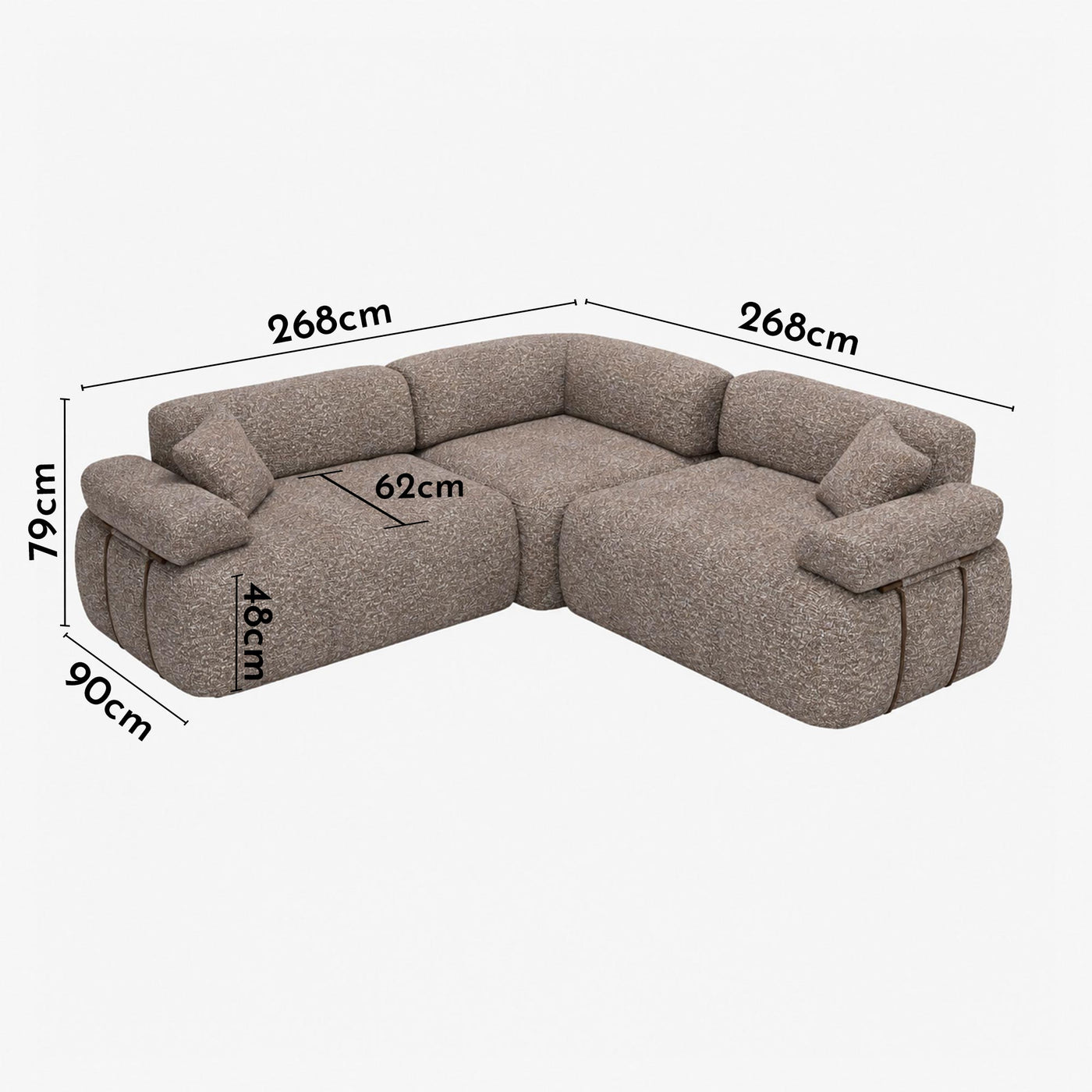KAELA Canapé d'angle réversible avec dossier amovible en tissu taupe - Canapés d'angle - Mobilier Deco
