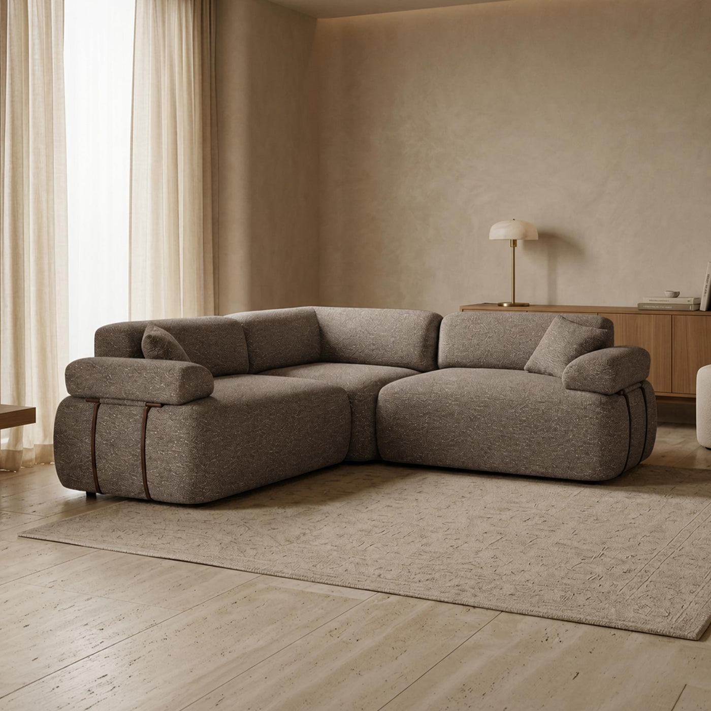 KAELA Canapé d'angle réversible avec dossier amovible en tissu taupe - Canapés d'angle - Mobilier Deco