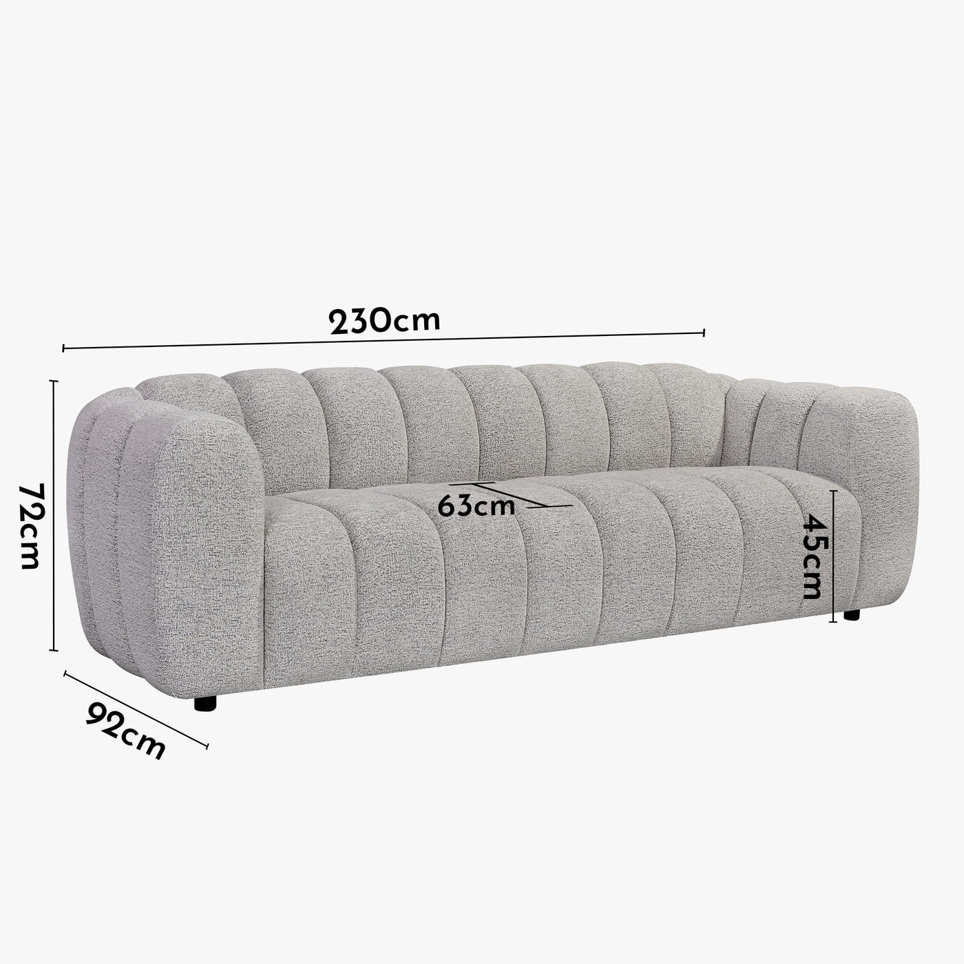 KALIS Canapé 3 places en tissu texturé gris - Canapés fixes - Mobilier Deco
