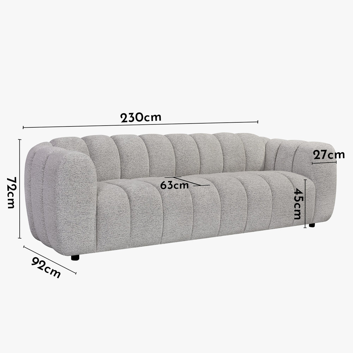 KALIS Canapé 3 places en tissu texturé gris - Canapés fixes - Mobilier Deco