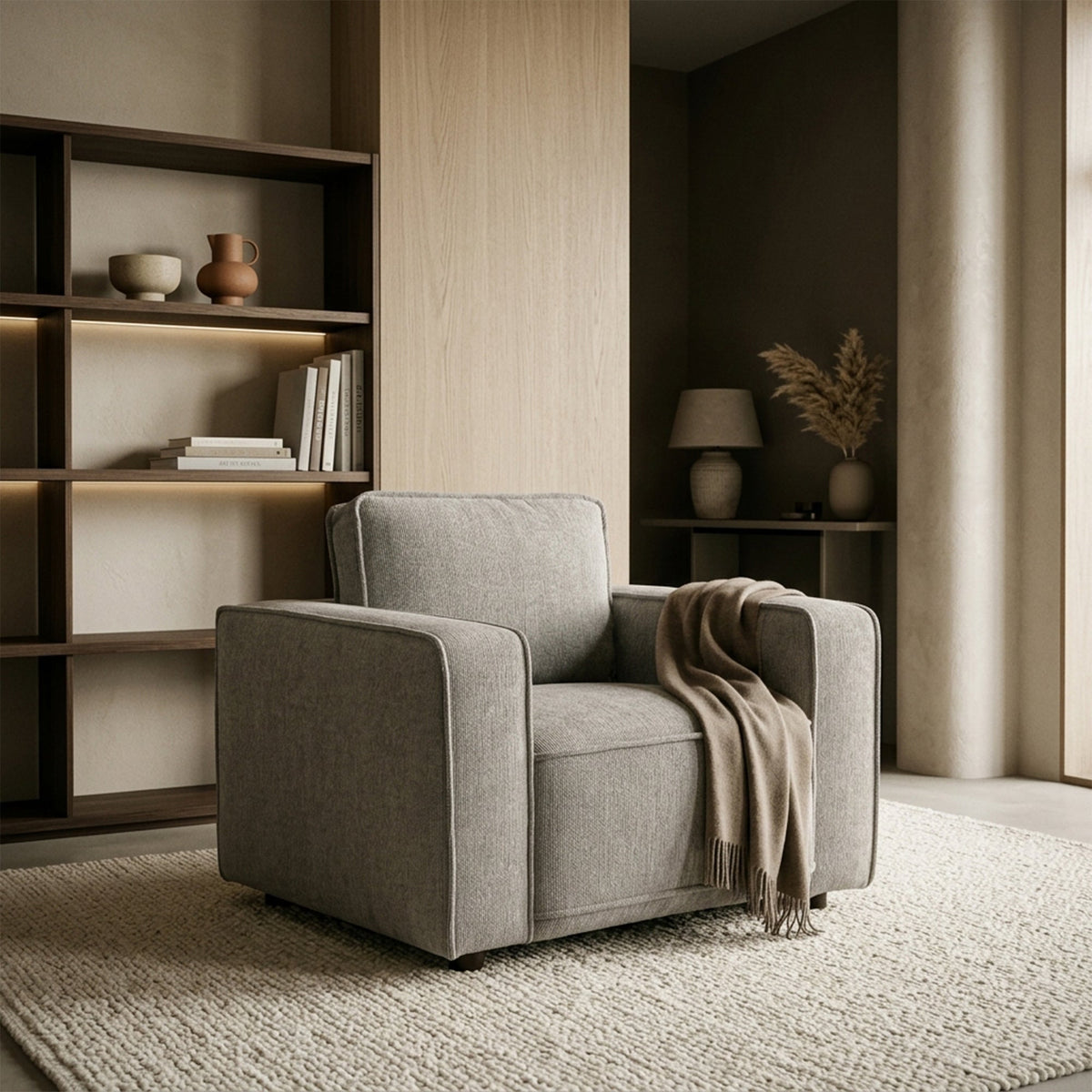 KALYA Fauteuil en tissu taupe - Fauteuils - Mobilier Deco