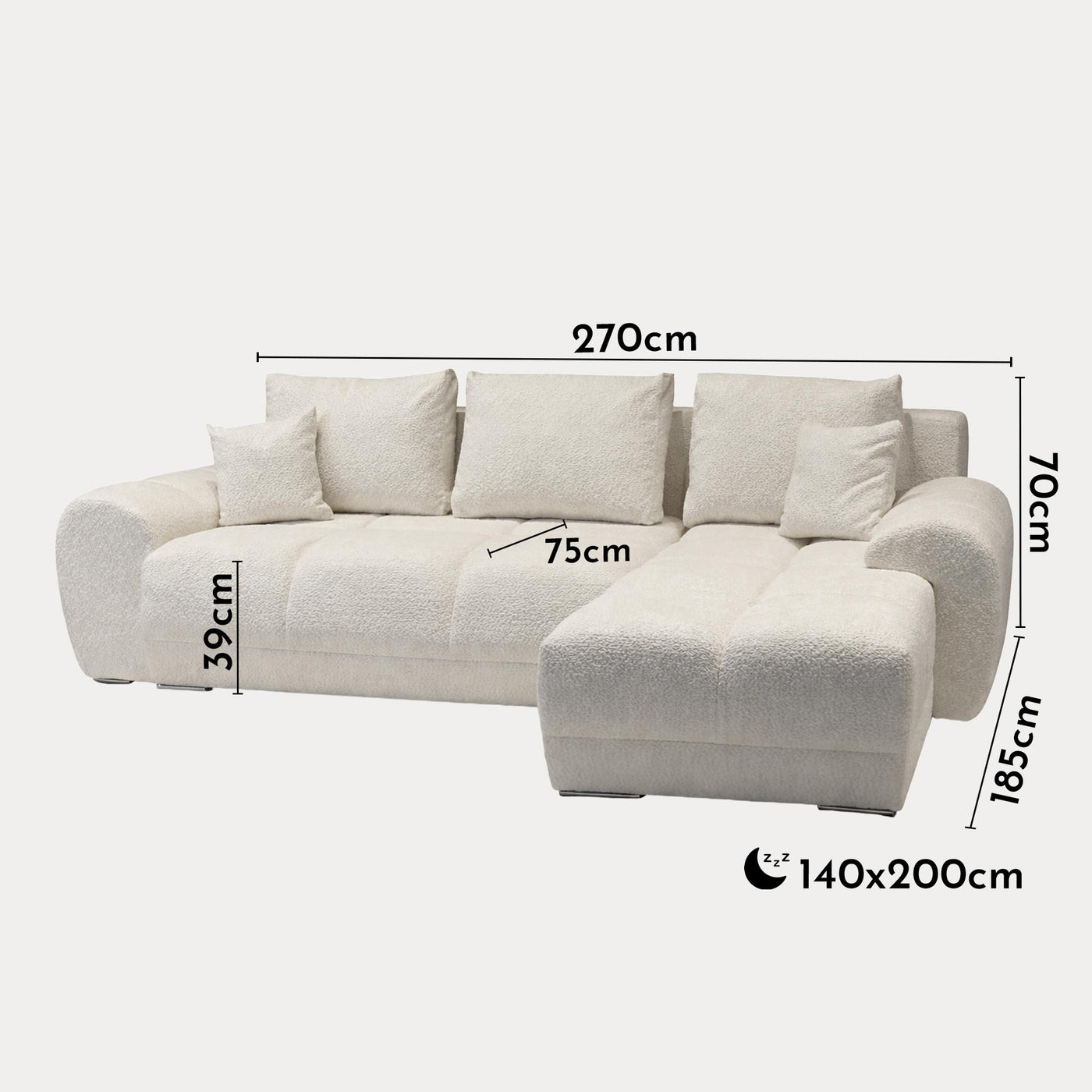 KAMILIA Canapé d'angle convertible avec coffre en tissu beige - Angle droit