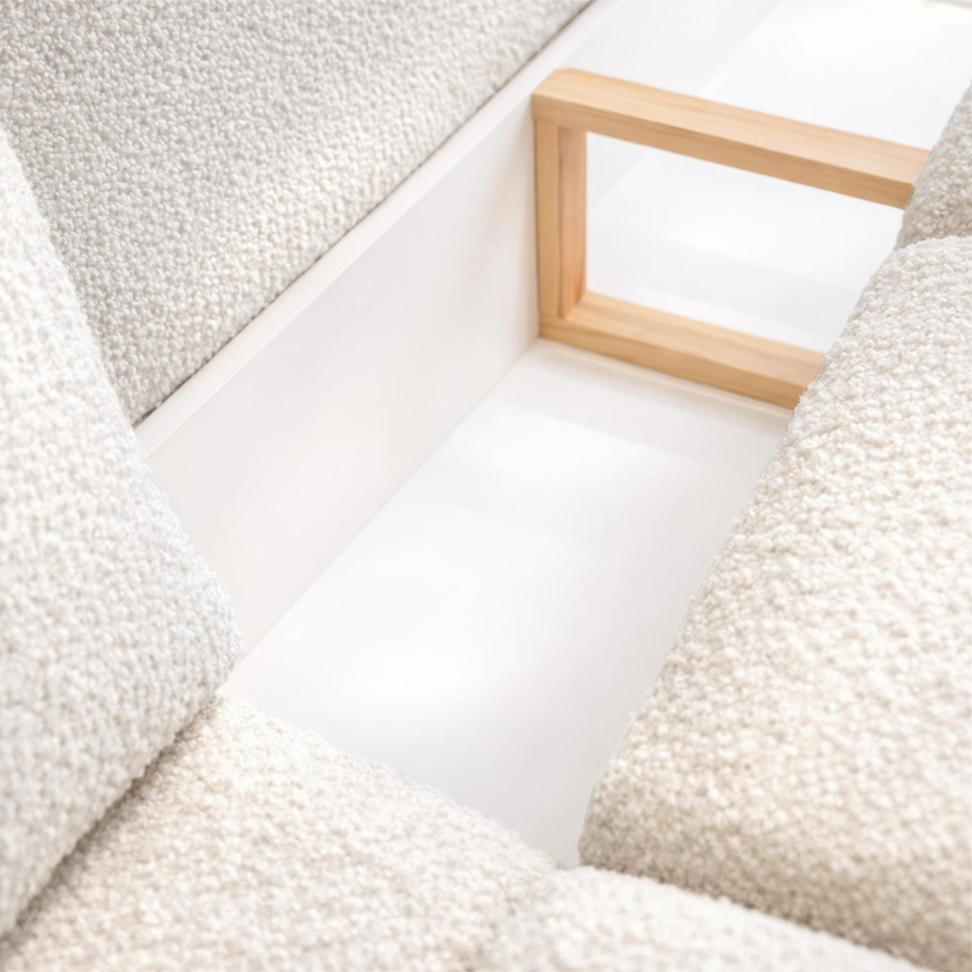 KAMILIA Canapé d'angle convertible avec coffre en tissu beige - Angle gauche