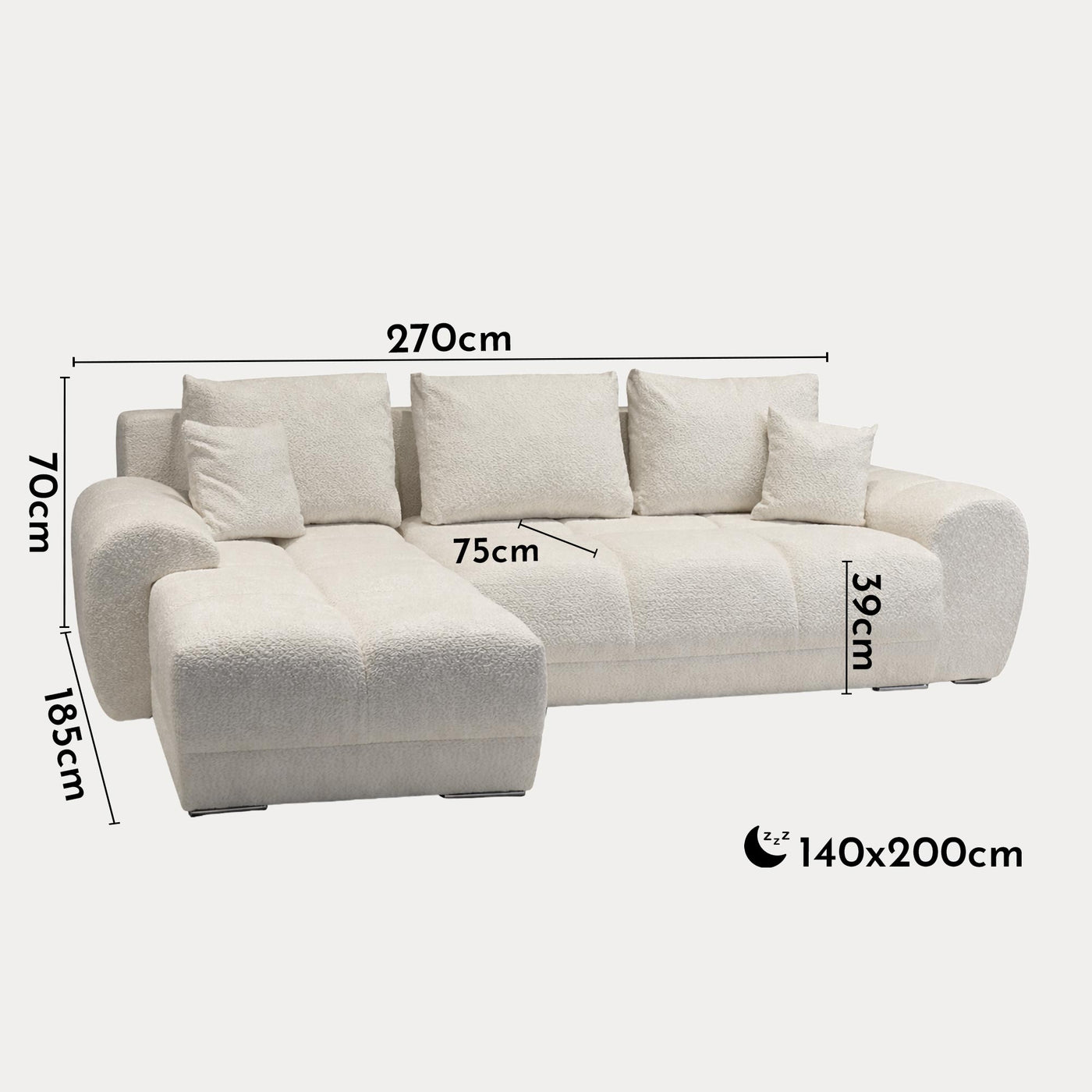 KAMILIA Canapé d'angle convertible avec coffre en tissu beige - Angle gauche