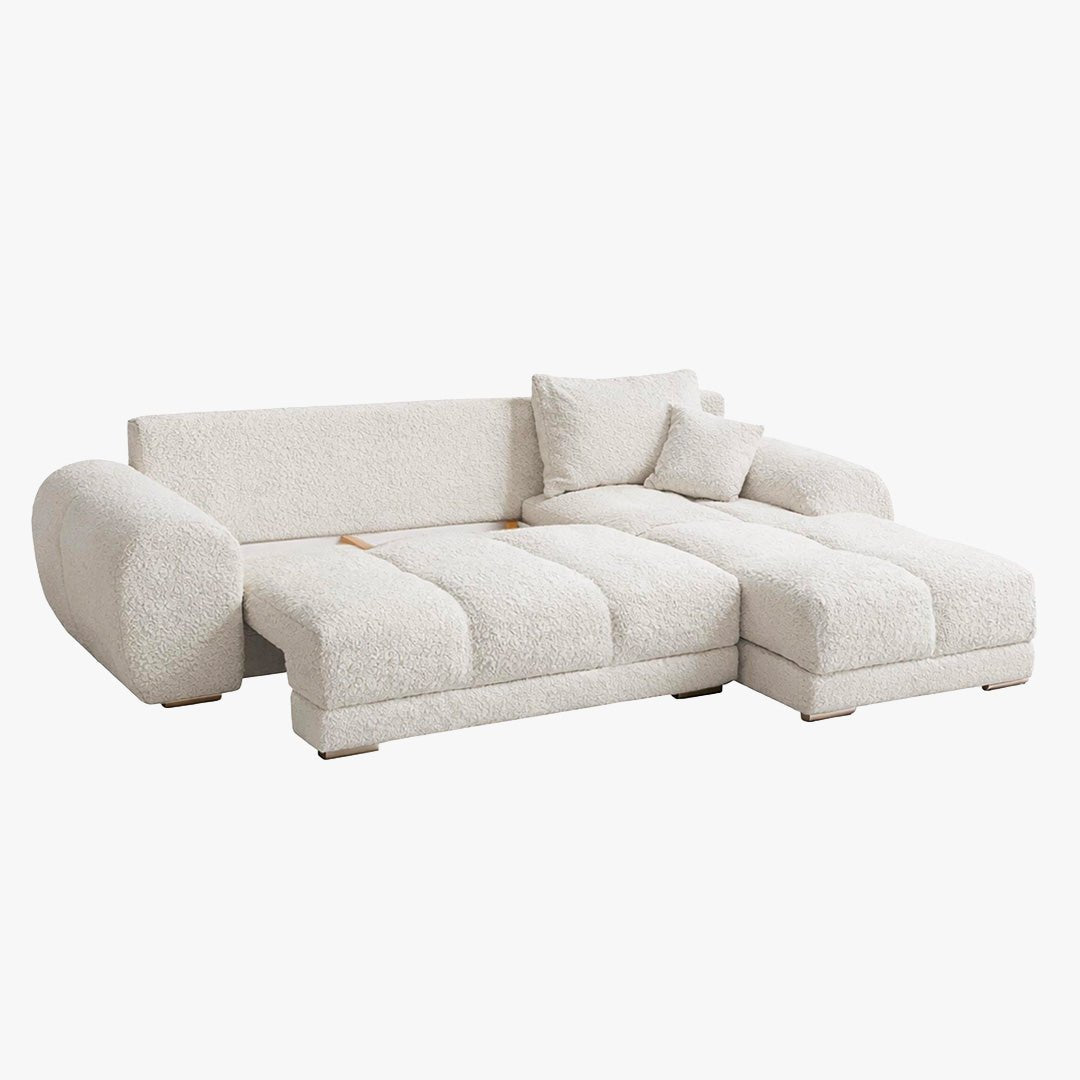 KAMILIA Canapé d'angle convertible avec coffre en tissu beige - Angle droit - Canapé d'angle convertible - Mobilier Deco