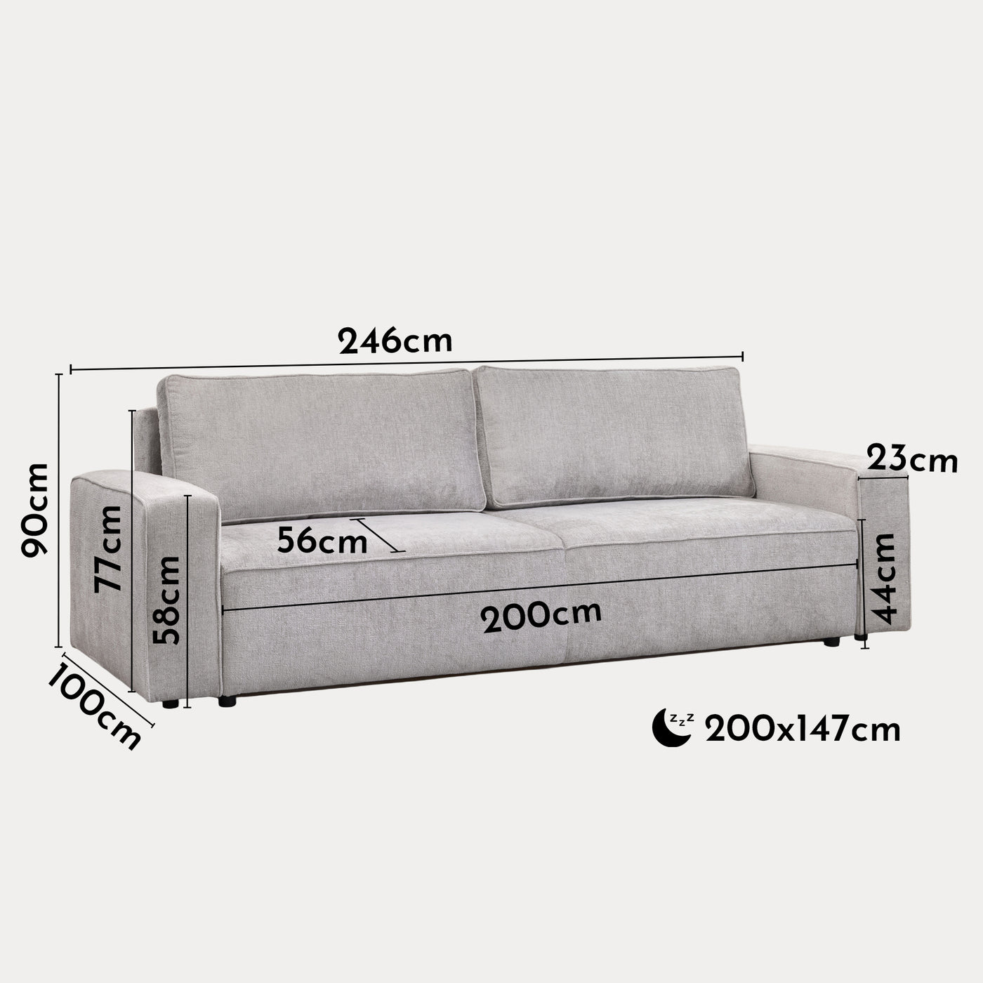 KARLOS Canapé 3 places convertible en tissu gris clair