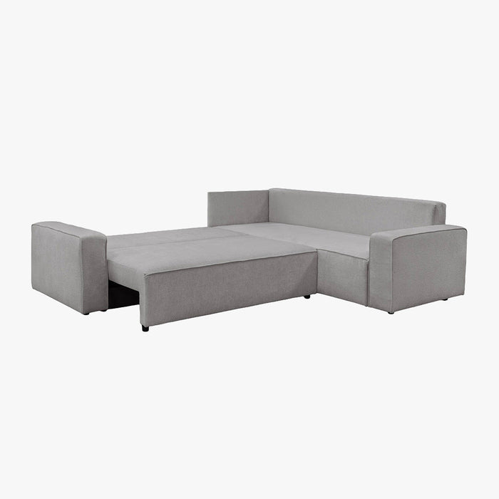 KARLOS Canapé d'angle convertible en tissu gris clair - Angle droit