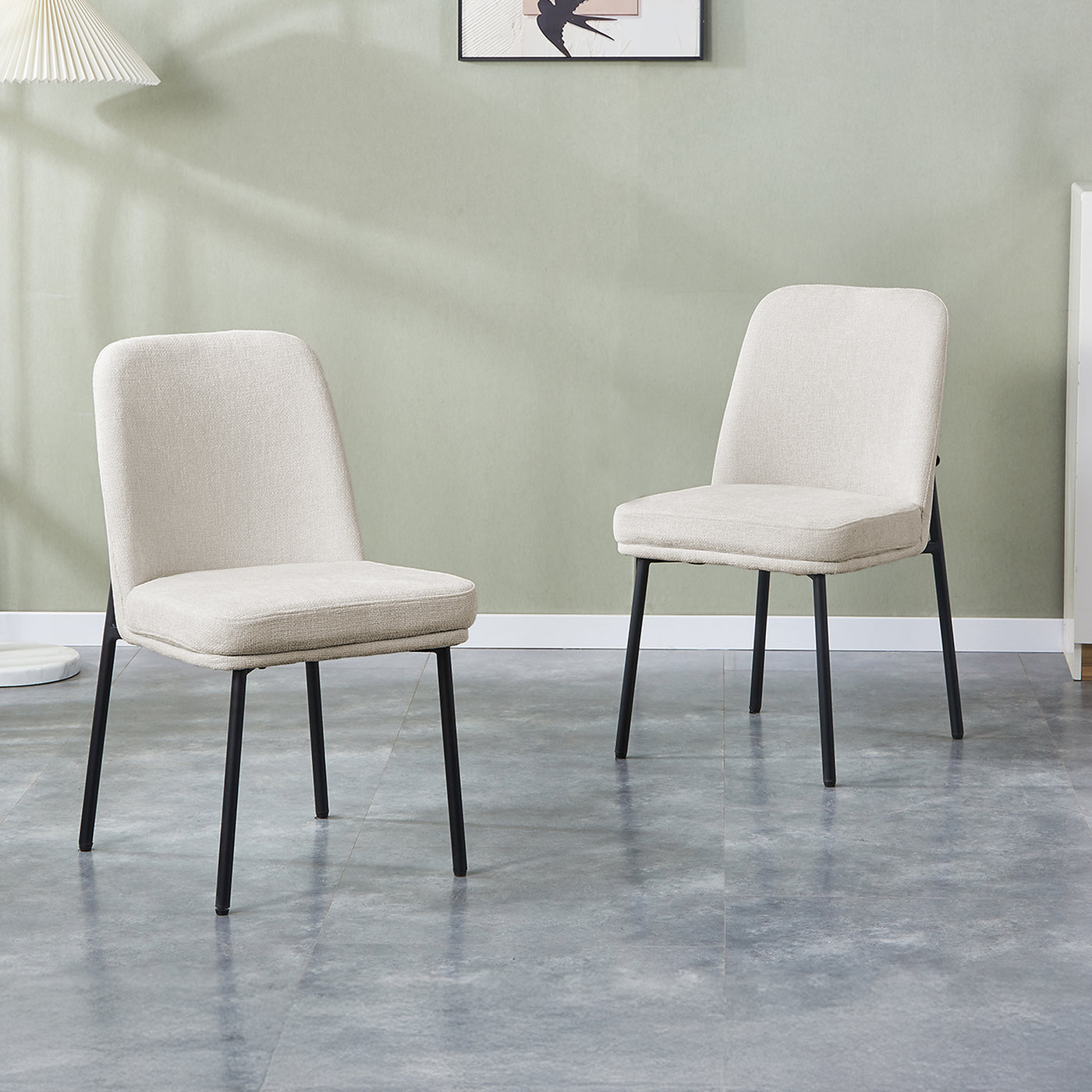 KAYNA Lot de 2 chaises en tissu beige pieds en métal noir