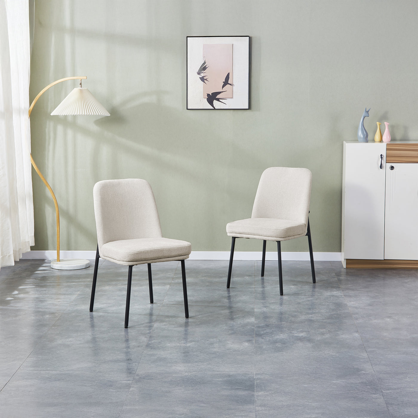 KAYNA Lot de 2 chaises en tissu beige pieds en métal noir
