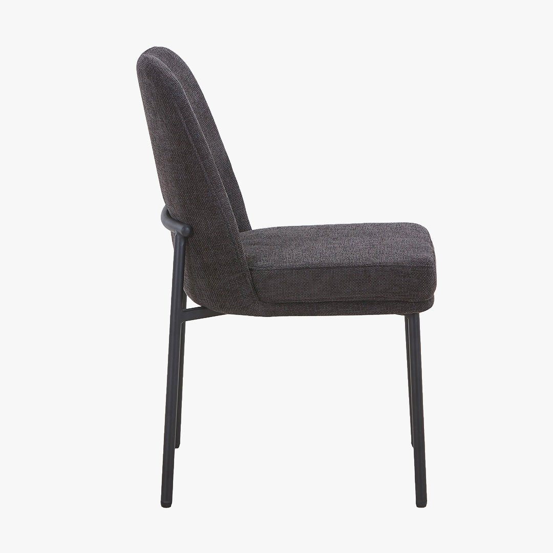 KAYNA Lot de 2 chaises en tissu gris foncé pieds en métal noir - Chaise de repas - Mobilier Deco