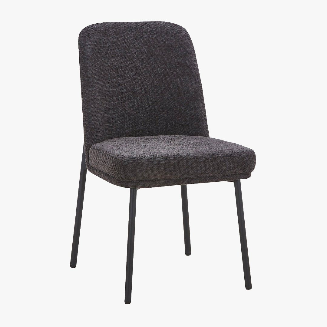 KAYNA Lot de 2 chaises en tissu gris foncé pieds en métal noir - Chaise de repas - Mobilier Deco