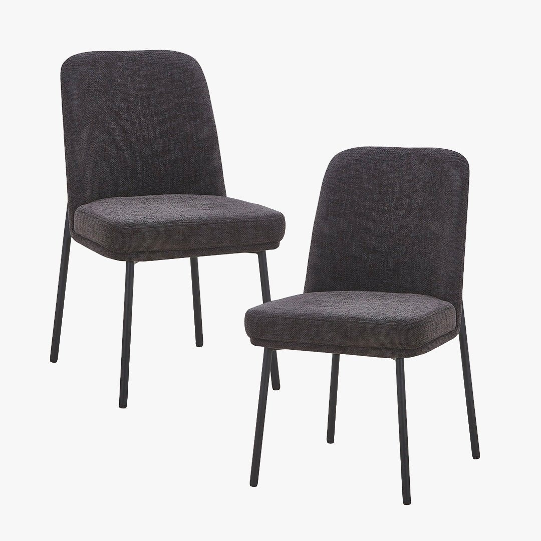 KAYNA Lot de 2 chaises en tissu gris foncé pieds en métal noir - Chaise de repas - Mobilier Deco