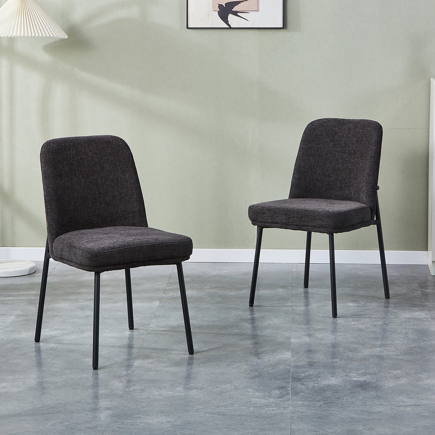 KAYNA Lot de 2 chaises en tissu gris foncé pieds en métal noir