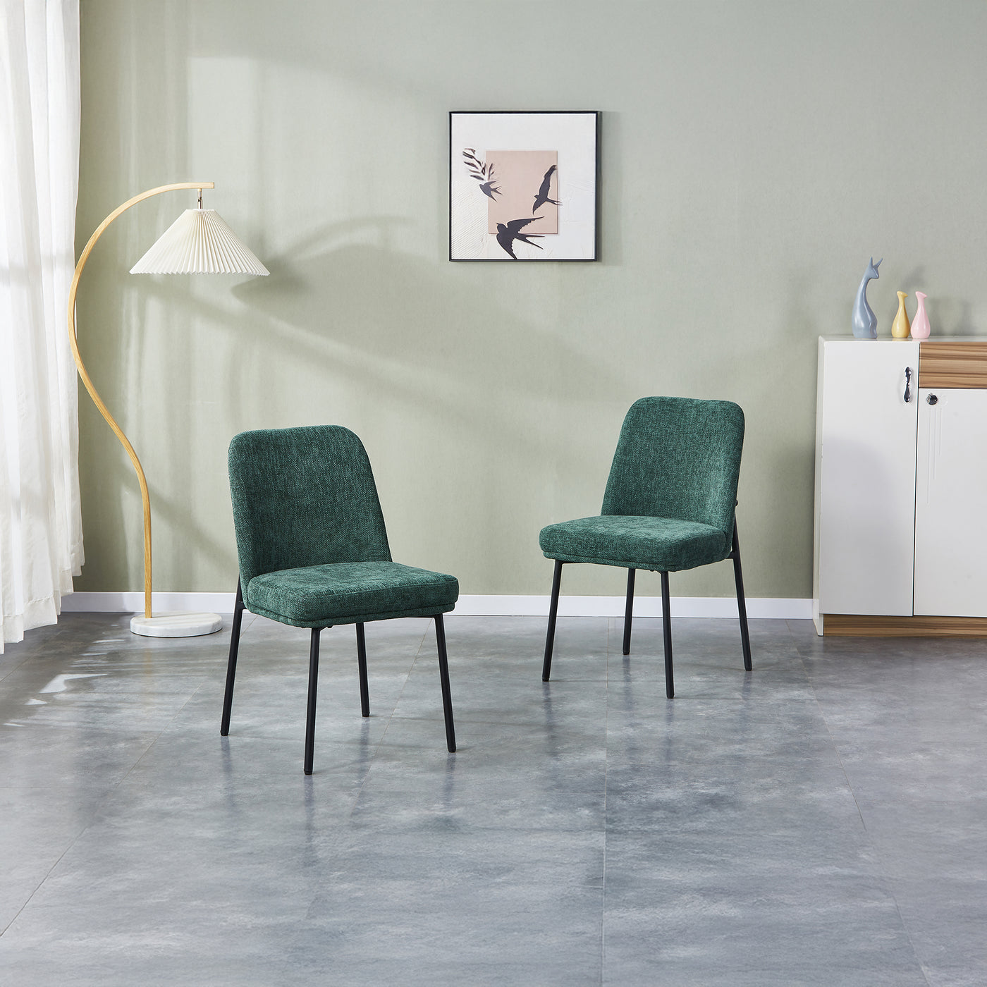 KAYNA Lot de 2 chaises en tissu vert pieds en métal noir