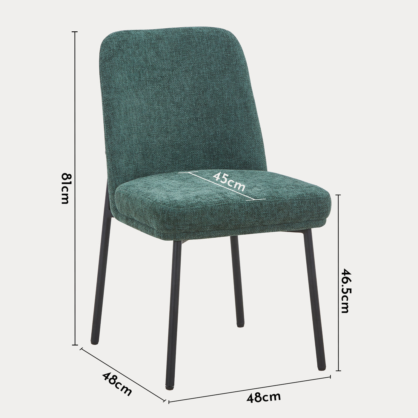 KAYNA Lot de 2 chaises en tissu vert pieds en métal noir