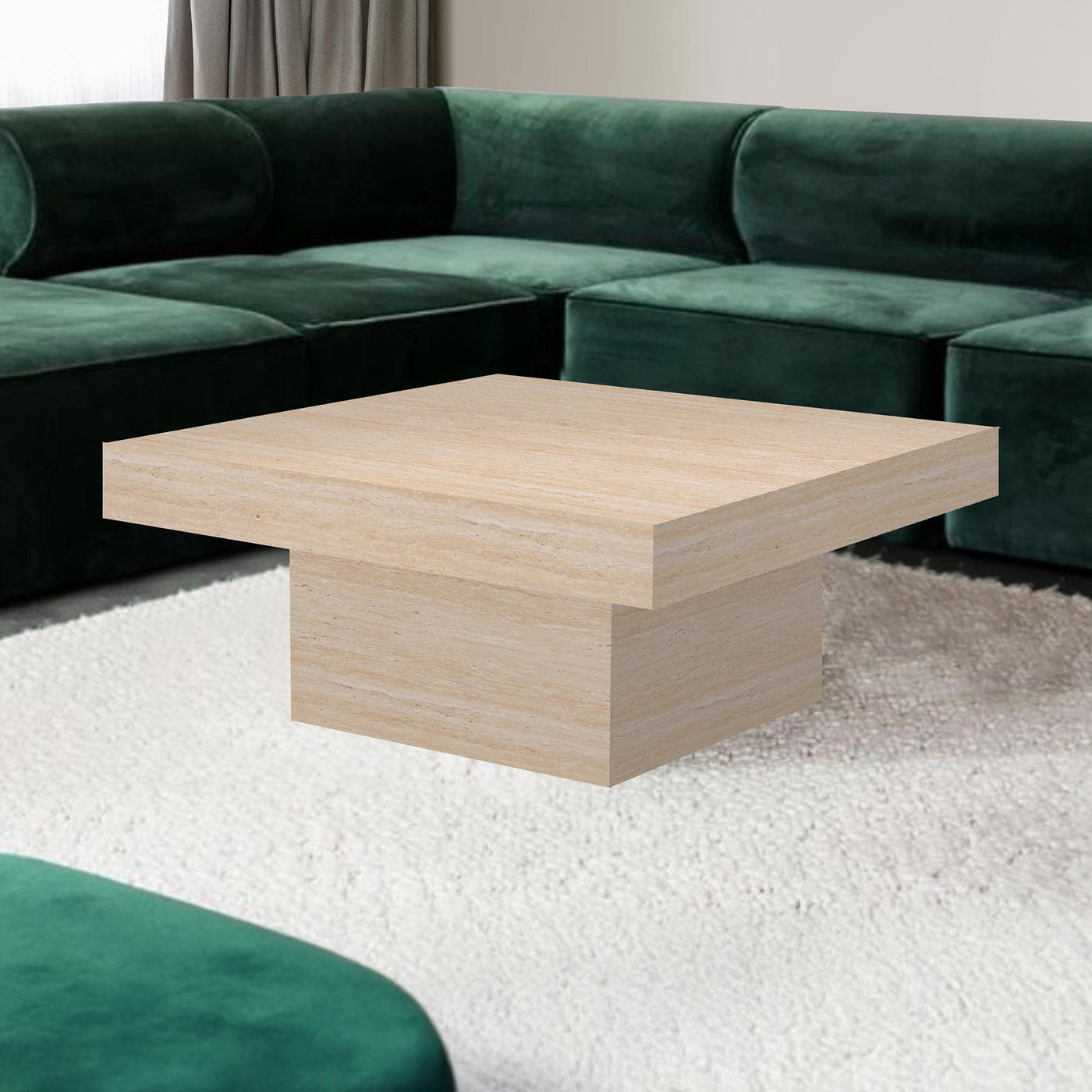 KAYZA Table basse carrée en marbre d'ingénierie couleur travertin