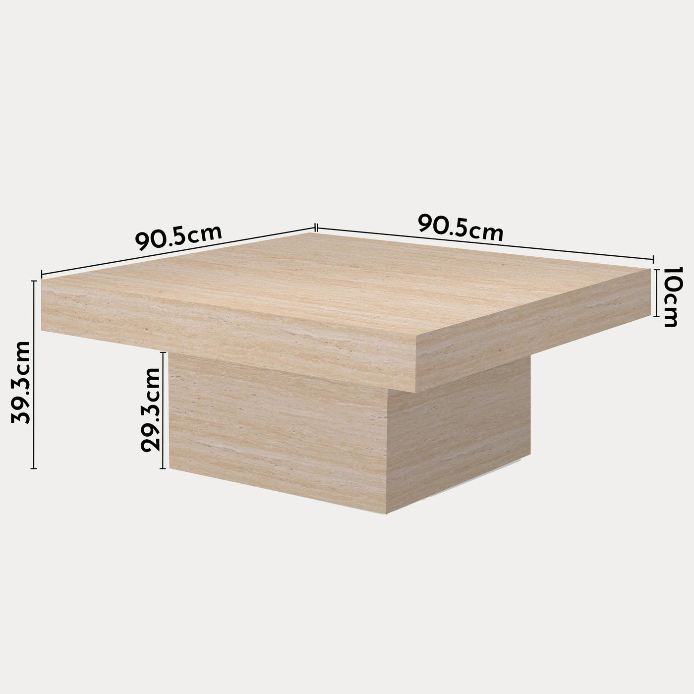 KAYZA Table basse carrée en marbre d'ingénierie couleur travertin