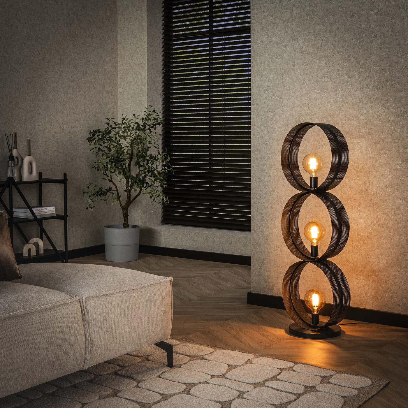 KENA Lampadaire 3 ampoules en métal gris foncé 40x120 cm