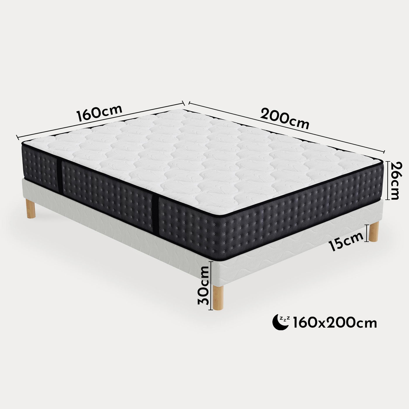 KENAN Ensemble sommier + matelas 26 cm 160x200 - Ensemble literie - Mobilier Deco
