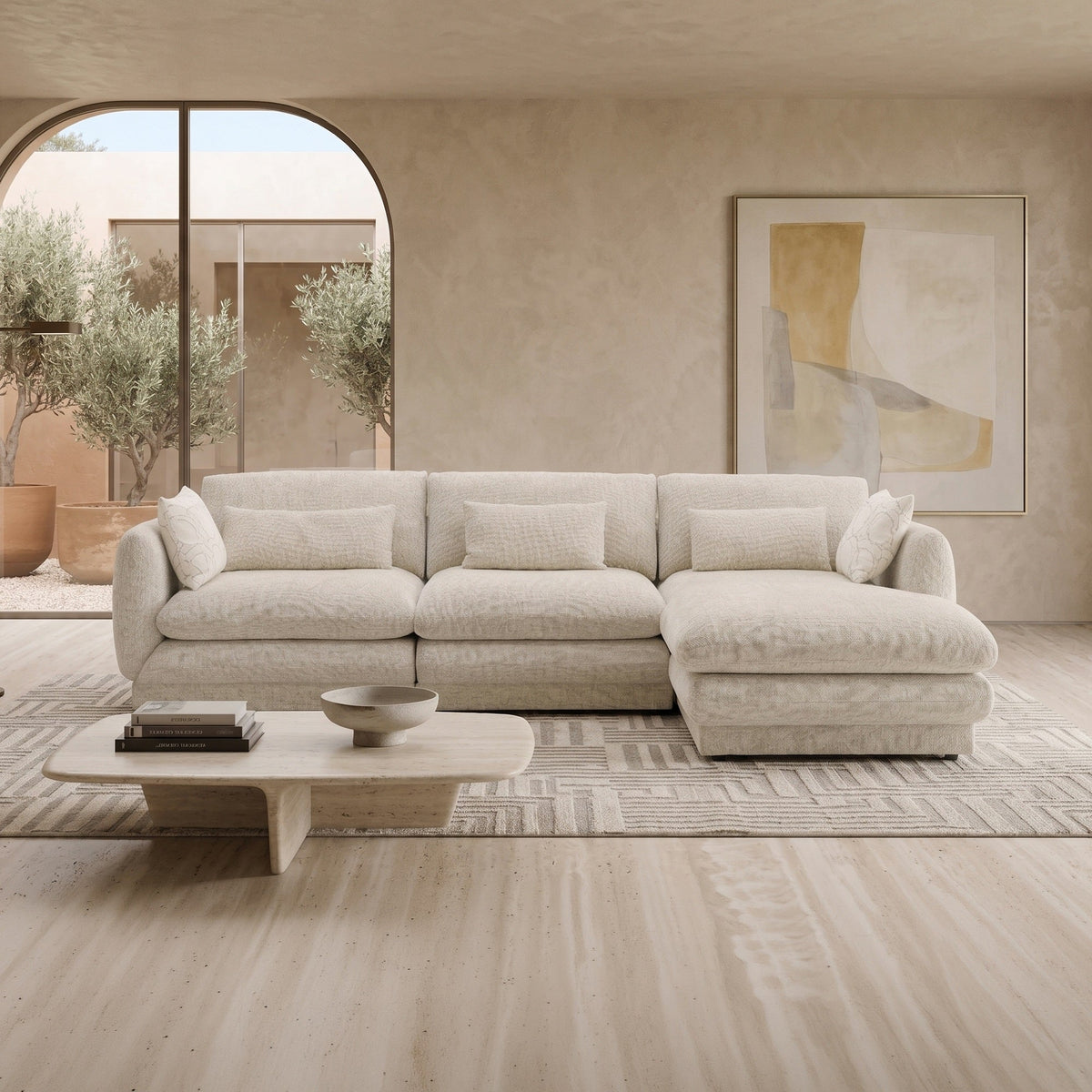 KENDAL Canapé d'angle en tissu beige - Angle droit - Canapés d'angle - Mobilier Deco