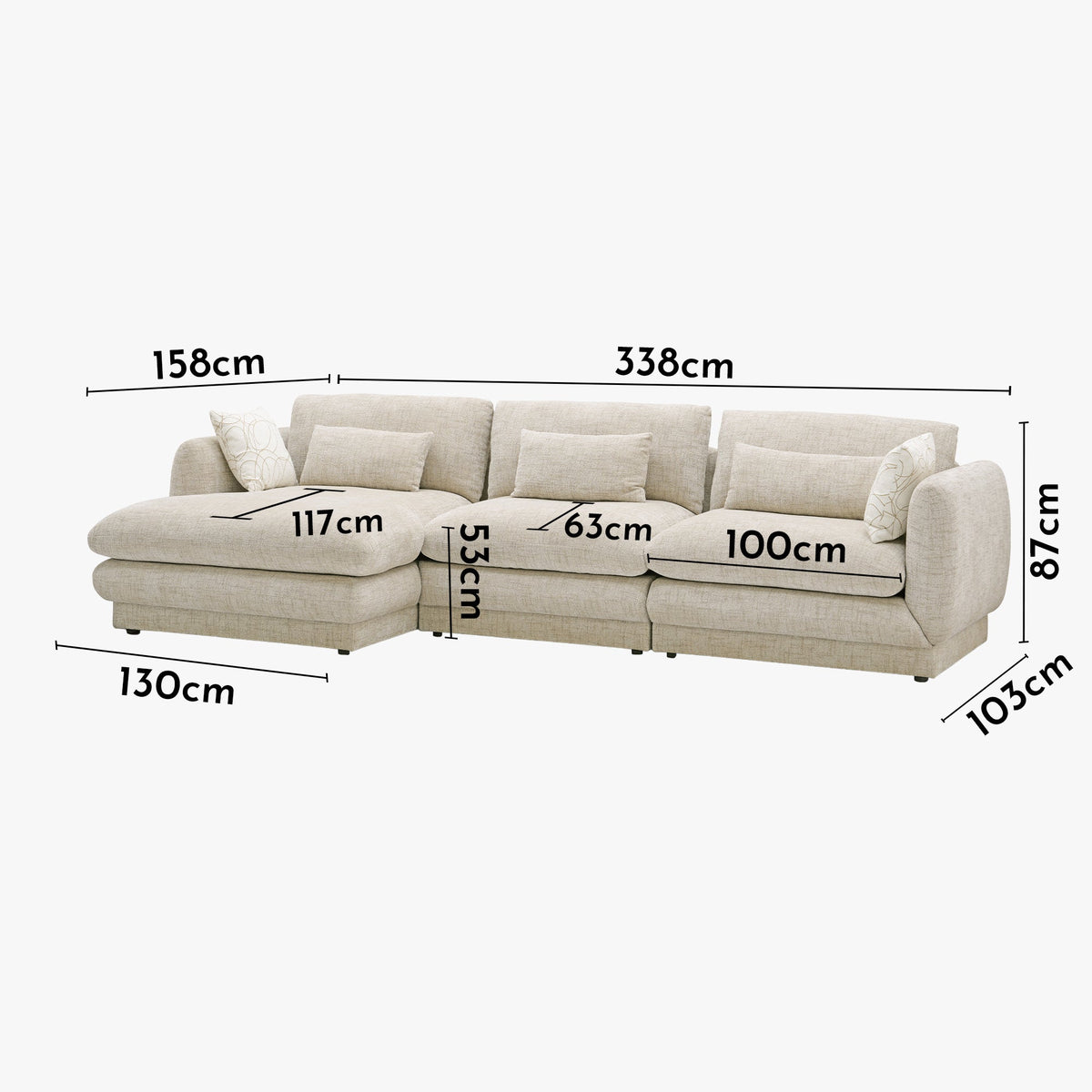 KENDAL Canapé d'angle en tissu beige - Angle gauche - Canapés d'angle - Mobilier Deco