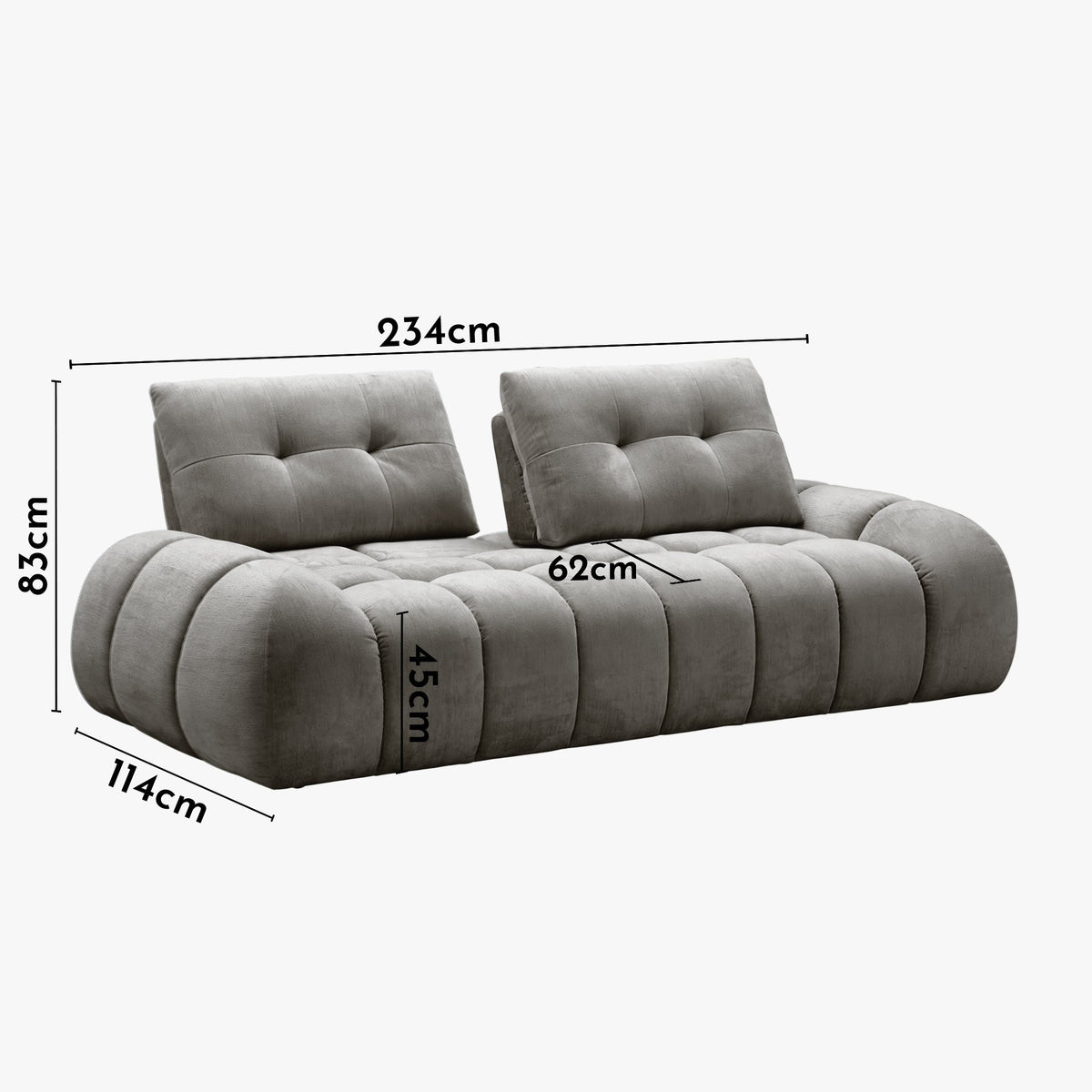 KESSY Canapé 3 places avec dossier amovible en tissu capitonné gris - Canapés fixes - Mobilier Deco