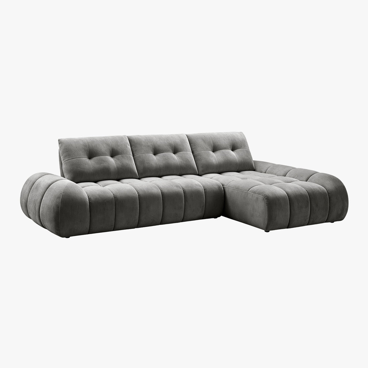 KESSY Canapé d'angle avec dossier amovible en tissu capitonné gris - Angle droit - Canapés d'angle - Mobilier Deco